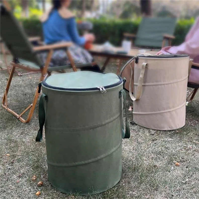 

Outdoor Camping Trash Can BBQ Picnic Storage Bucket Large Capacity Foldable Portable Garden Yard Garbage Bag with Zippered Lid