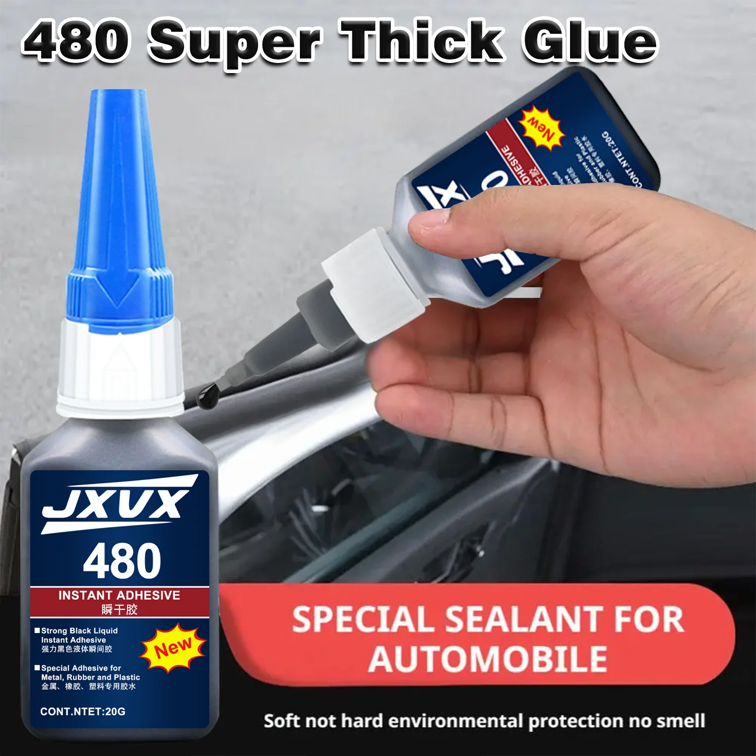 For Automotive 480 Super Strong Glue Black Instant Quick-drying Black Cyanoacrylate Thick Adhesive Specially Formulated for Rubber, Leather, Tires, and Plastics Strong Bond Liquid Glue Tool With precision dispenser 6pc