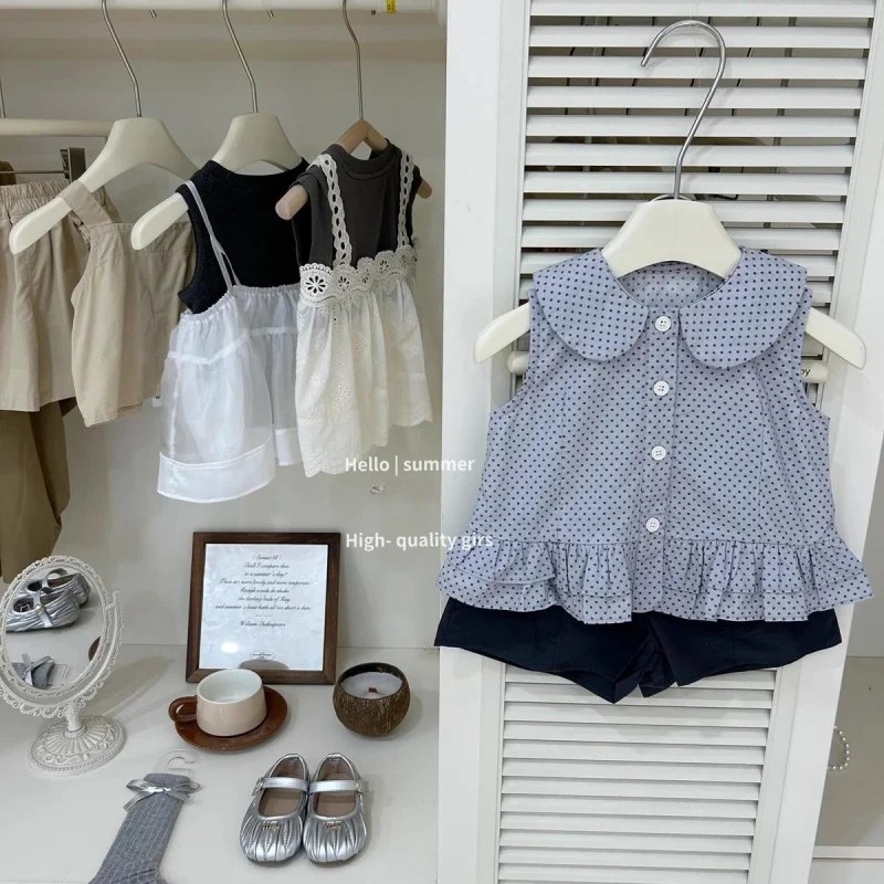 

Sweetheart Brulee！Summer Korean Style Baby Girl Unique Sweet Doll Collar Vest Shorts Fashionable Set