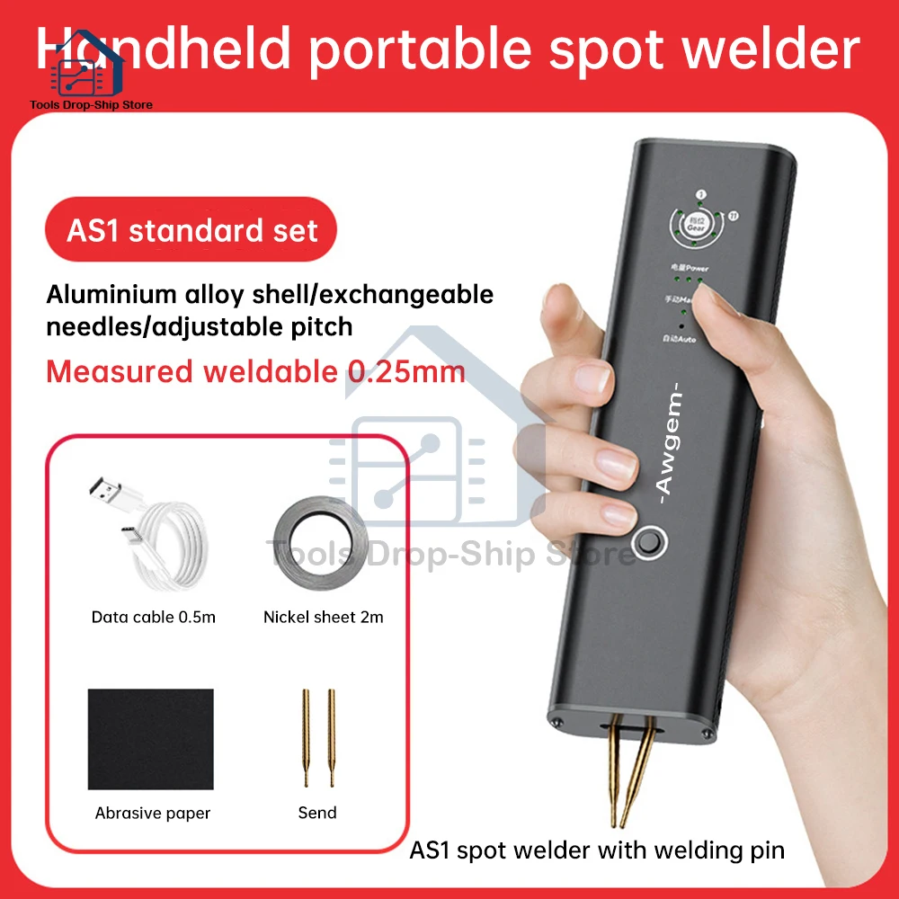 

AS1 Portable Spot Welder Handheld Spot Welding Machine 11 Gears Adjustable Energy Storage Spot Welding for 18650 Lithium Battery