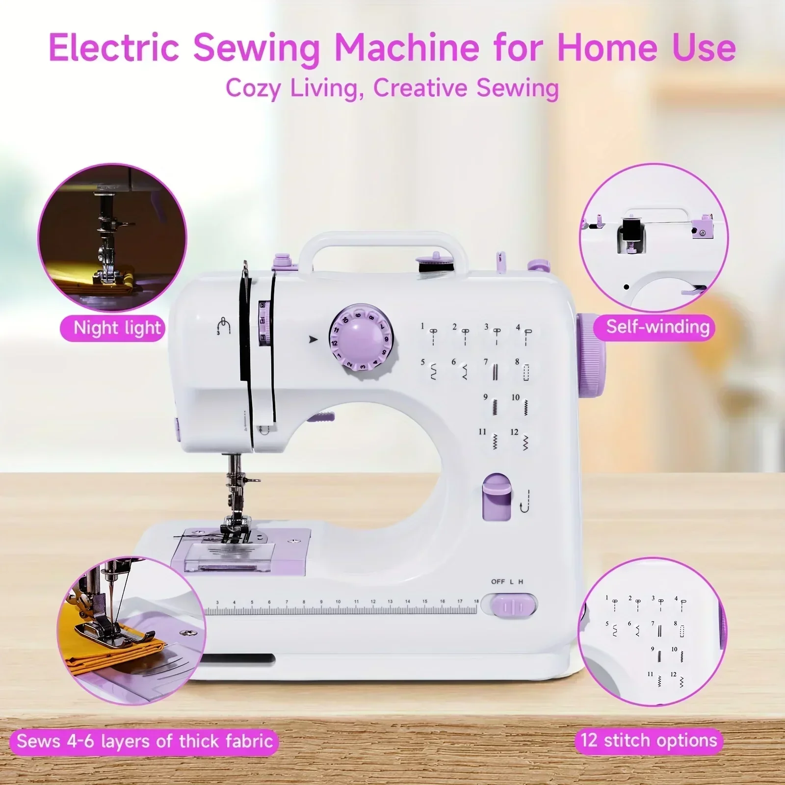 Electric Sewing Machine - Versatile Household Sewing Machine with 12 Stitch Patterns, Adjustable Speed, Covering and Repair Capa