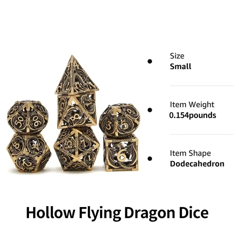 7pcs Hollow Metal Dice Set for DND Octopus Polyhedron Dice for RPG Board Game Pathfinder Metal Dice D4 D6 D8 D0 D% D12 D20 Dice