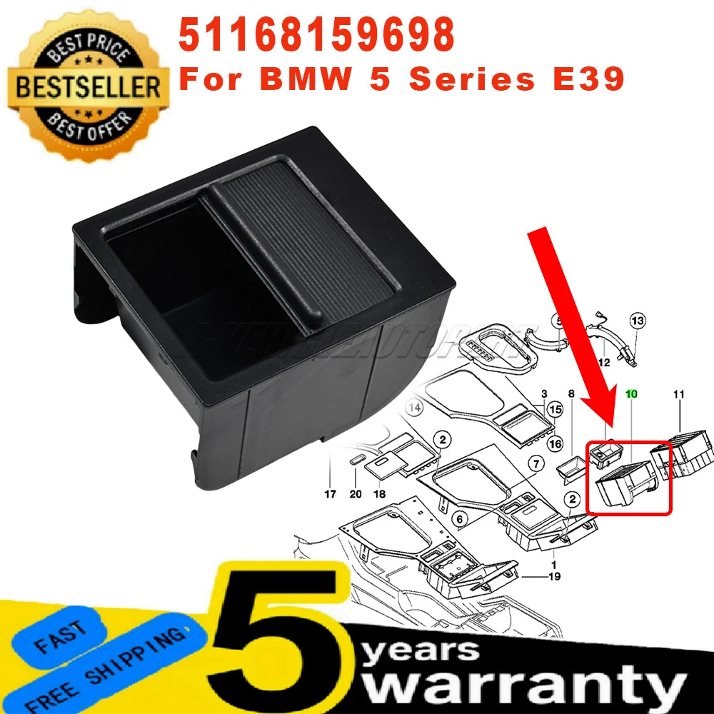 

New 51168159698 For BMW 5 Series E39 1995-2003 Black Center Console Storage Tray Replacement Easy Installation car accessories