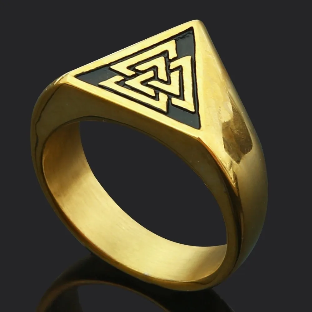 Vintage Nordic Viking Ring Titanium Steel Finger Jewelry Triangle Symbol Signet Ring Retro Antiqued Rune Protector Amulet Ring