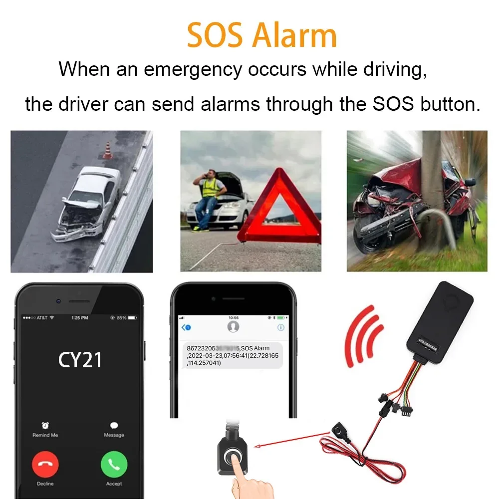 CY21C Car GPS Tracker Satellite Tracker App Real-Time Positioning Oil Cut-off ACC SOS Power Off Alarm SOS Alarm Overspeed Alarm