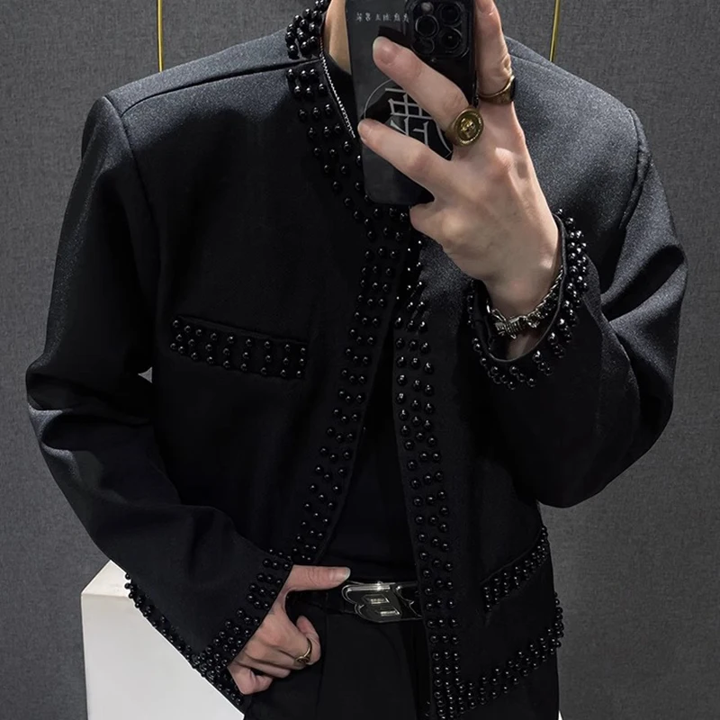 Nail Bead Decorate Jacket Men Blazer Homme Luxury Punk Jacket Blazer Masculino Shiny Jacket Club Party Blazer Men Stage Suit