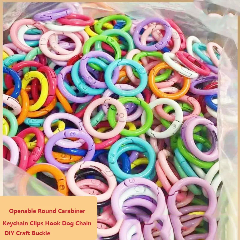 100Pcs Metal Ring Spring Clasp Round Spring Buckle Carabiner Keychain Clips Hook Dog Chain Luggage Keychain Buckle Accessories