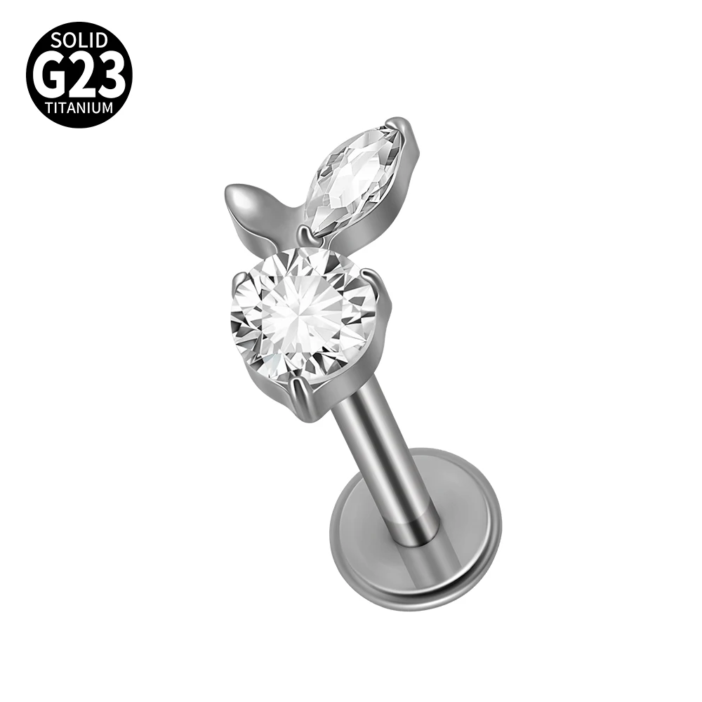 G23 Titanium Moon CZ Internal Thread Labret Piercing Earring