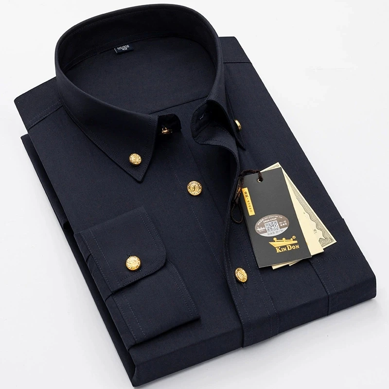 2026 Herren Langarm-Hemd mit Diamantknöpfen, Business-Casual Slim-Fit Hemd mit Kupferknöpfen, Hochwertiges Bräutigam-Hochzeitshemd – Detail 7