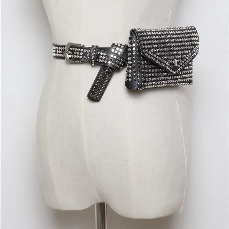 Ceinture de Style Moto à la Mode pour Femme, Carré Horizontal, Rivet Personnalisé, Incrusté, à la Mode