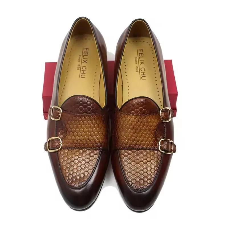 Genuine Leather Mens Loafers Gentleman Wedding Party Casual Business Formal Shoes Monk Strap Dress Shoes for Men