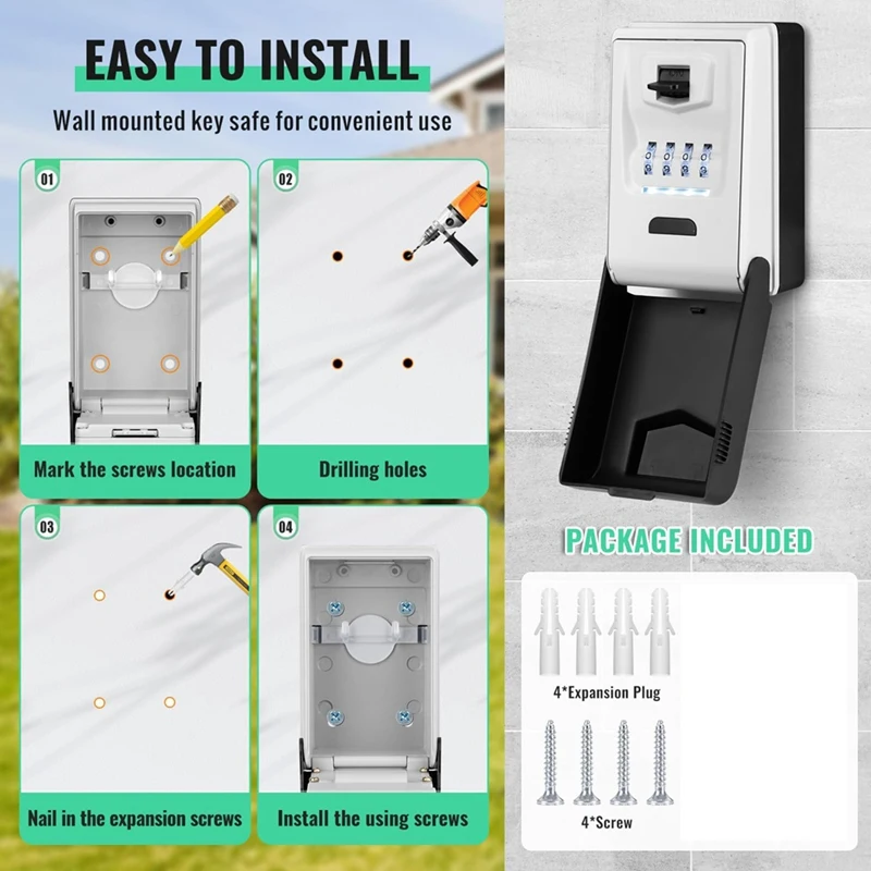 Key Lock Box For Outside With Light Up Dials-For House Keys - Resettable Code Safe Security Outdoor Key Hiders Capacity