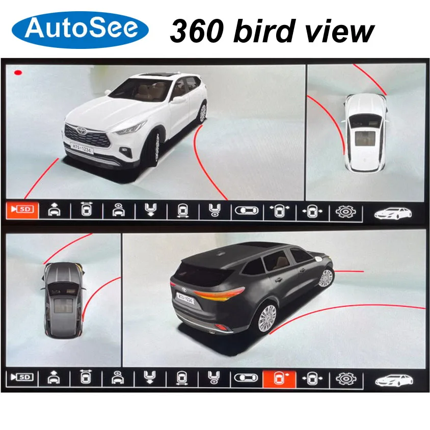 suit orignial OEM monitor 2023 for Toyota Highlander 360° camera 3D bird eye Panoramic view Front rear Surround reverse system