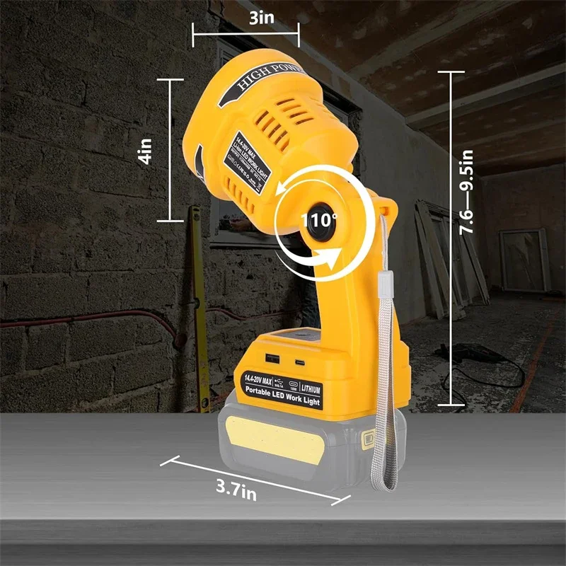 12W Cordless Flashlight LED Work Lamp For Makita/Dewalt/Milwaukee/Bosch/Ryobi 18V Li-ion Battery Emergency Flood Lights with USB