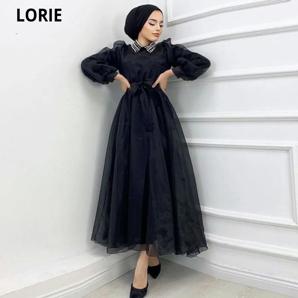 

LORIE Arabic Muslim Women Tulle Formal Evening Dresses Long Sleeves High Neck Beaded Dubai Prom Gowns Modern Vestido De Fiesta