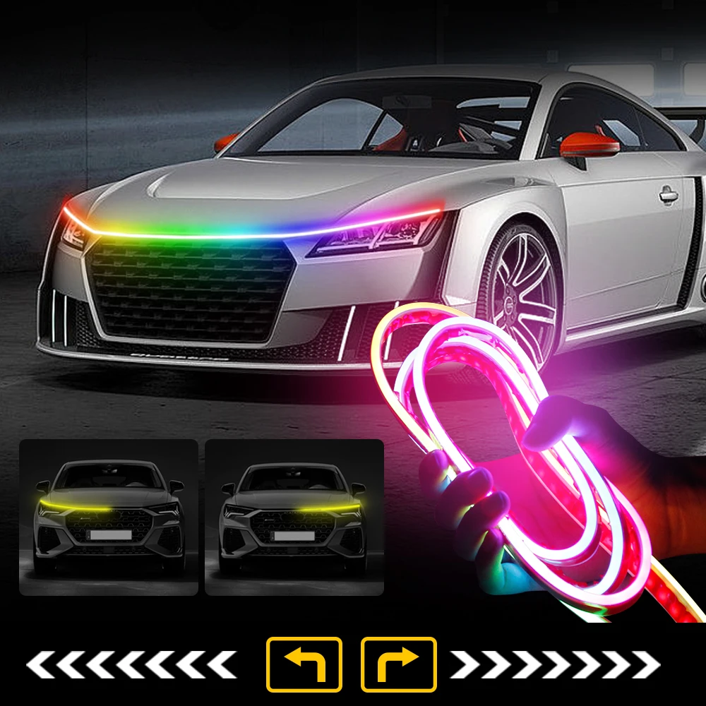 

OKEEN LED DRL Car Hood Light Colorful Neon Strip With APP Control Start-Scan Driving Headlight Auto Decorative Ambient Lamp 12V