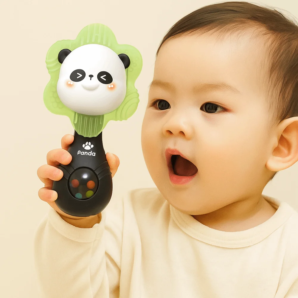 Sonajero mordedor de música de plástico, sonajero interactivo masticable, música sensorial, juguete Montessori, campana de manivela suave, juguetes de 0 a 12 meses