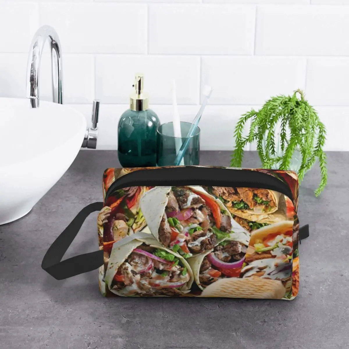 Kebab Fresh Ingredients Makeup Bag Cosmetic Organizer Storage Dopp Kit Toiletry Cosmetic Bag for Women Beauty Travel Pencil Case