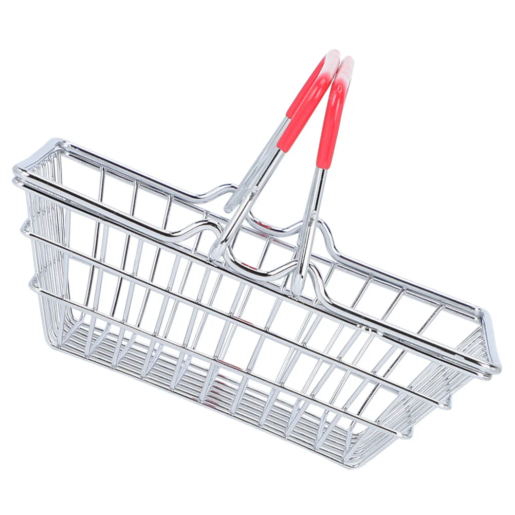 Mini Shopping Basket Sturdy Metal Wire Storage Multi-use with Handles Stainless Steel Grocery Open Type Design Practical