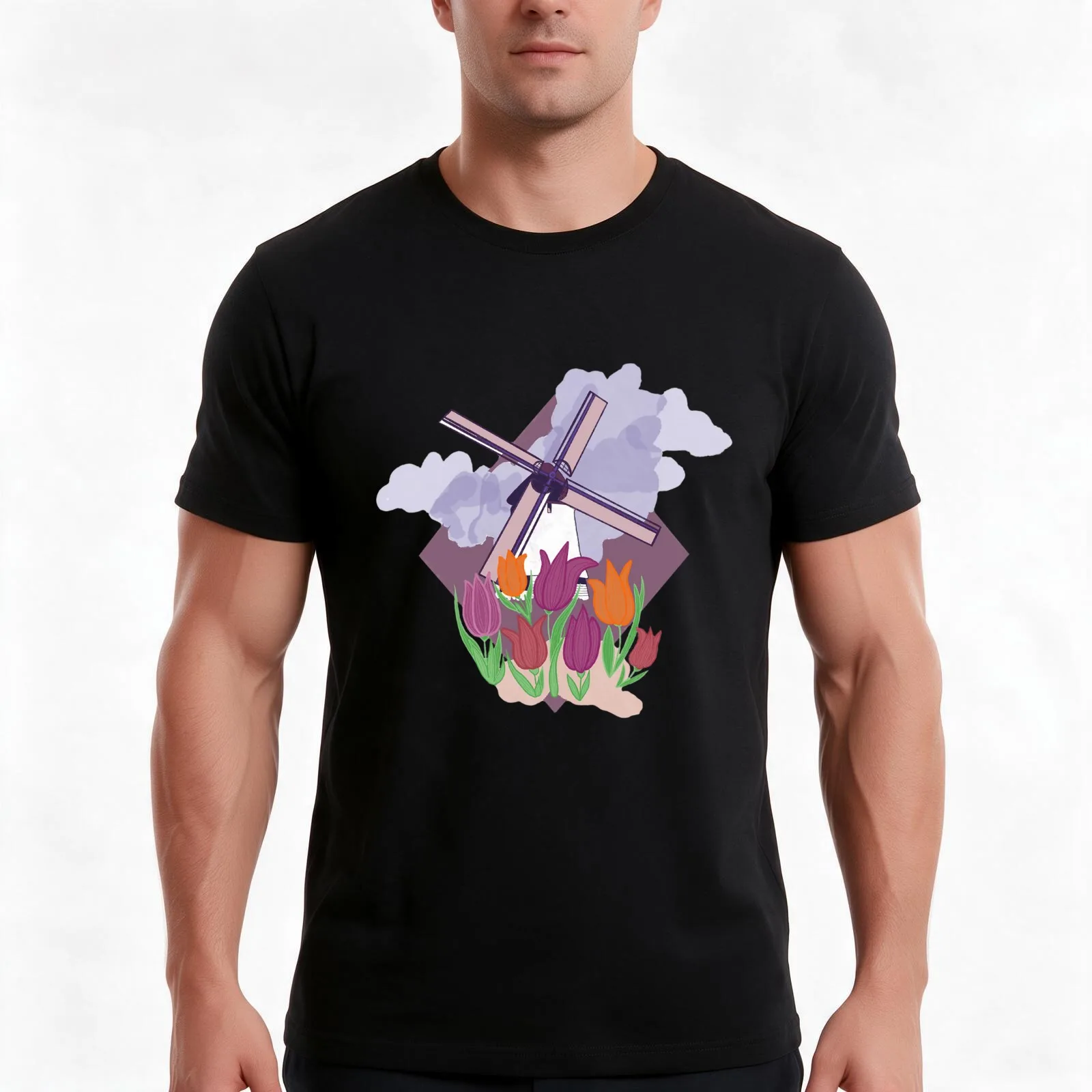 Netherlands Spring Tulips T-Shirt, Summer Casual Cotton Tee, Oversized Streetwear Tops, Vintage Graphic Print, Unisex Men Women