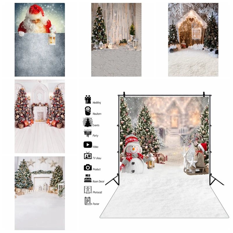 Winter Christmas Backdrop for Photography Candle Xmas Tree Fireplace Wood Floor Kid Family Party Photocall Photo Background