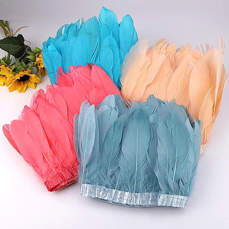 

2Meter Natural Goose Feathers Trim Fringe 15-20Cm Ribbon For Needlework And Handicraft DIY Party Pluma Dress Accessories