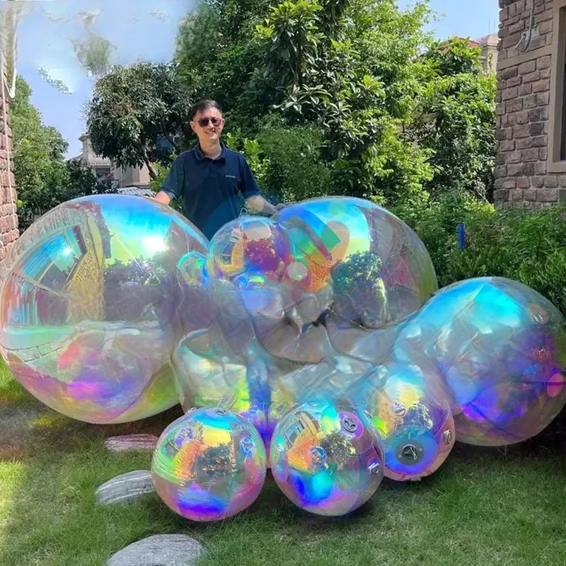 Bolas de espejo de poli iridiscentes inflables gigantes, esfera de espejo inflable, globo metálico para decoración de escenario de boda y fiesta