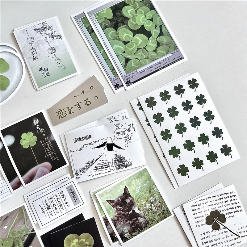 حزمة ملصقات ذات أربع أوراق من البرسيم ، مجموعة ملصقات خاصة ، مواد تغليف بطاقات الصور ، ديكور الجونتر ، Y2K ، 42