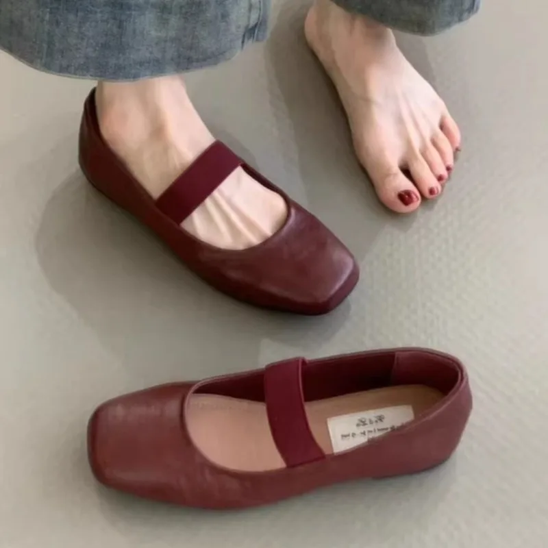 

New Square Toe Women Ballet Flats Shoes Fashion Shallow Elastic Band Spring Autumn Ladies Comfort Soft Sole Ballerina Shoes