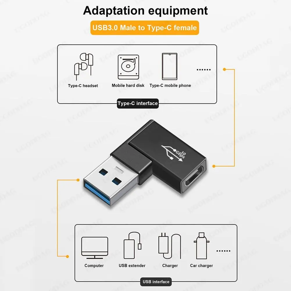 OTG 어댑터 USB 3.1 C 타입 암-USB 3.0 수 변환기, 10Gbps C 타입-USB 3.0 90 도 각도, USB C OTG 커넥터