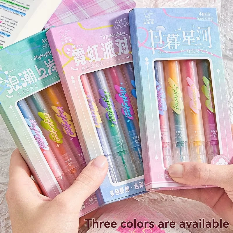 4PC Highlighter Pen Color Marker Pen Student Large Capacity Notebook Pen Key Note Taking Special Multi Color Pen