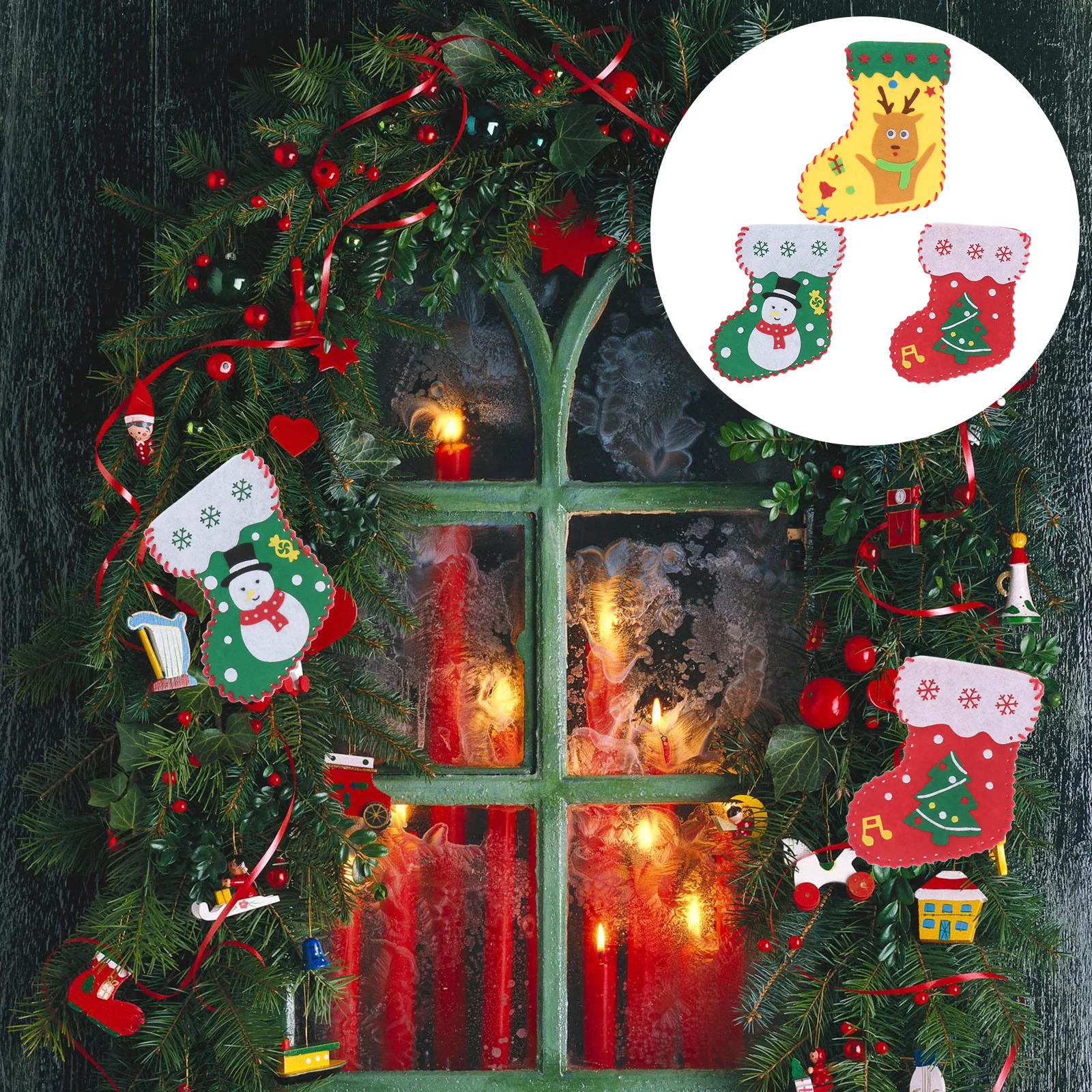 

4PCS Christmas Socks Cloth DIY H made Material Bag Kids Xmas Decor Craft Safe Fun Fine Motor Skills Gift nament