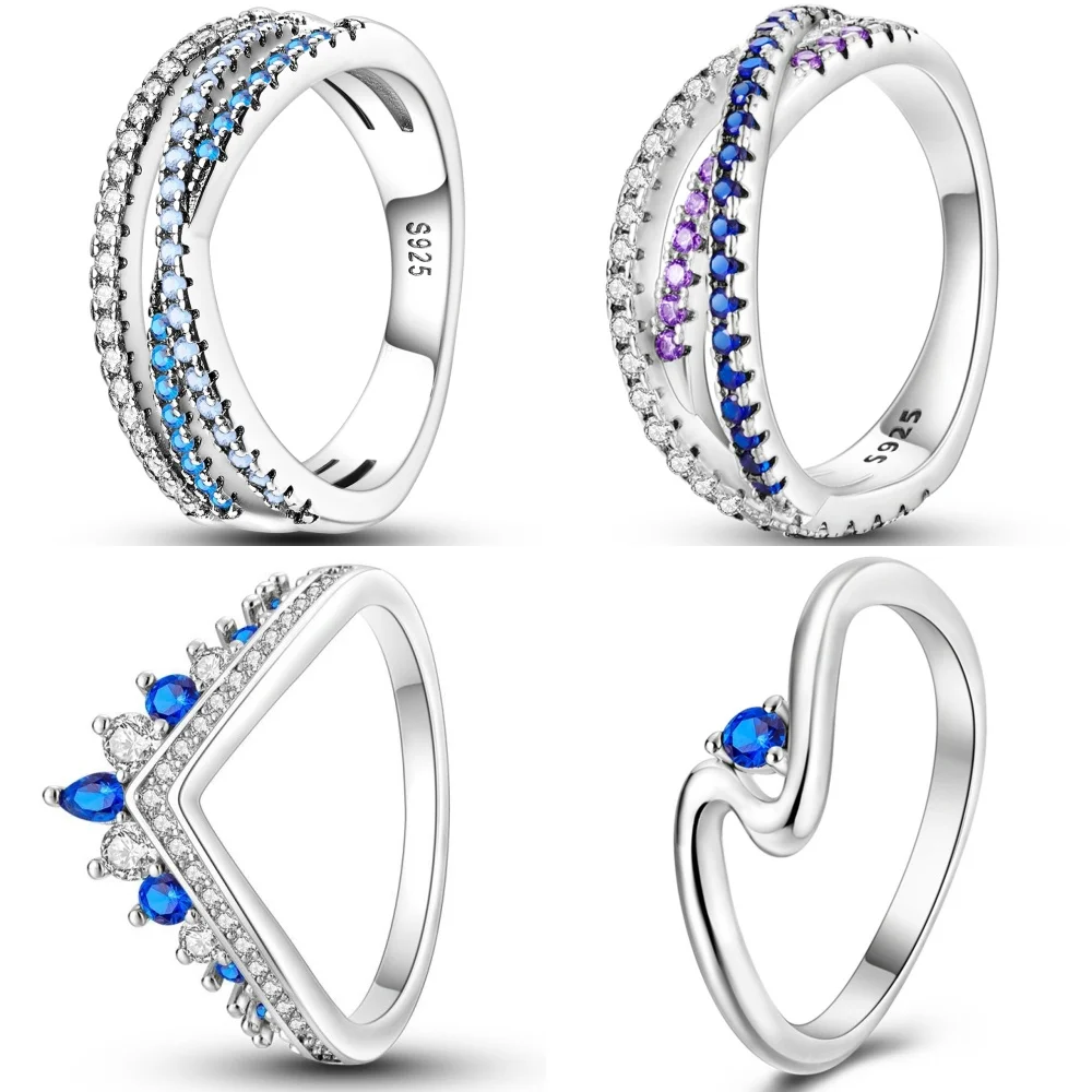 Anello chiuso in argento Sterling 925 con temperamento blu zircone per le donne, compleanno di san valentino, regali raffinati, accessori per