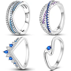 Anello chiuso in argento Sterling 925 con temperamento blu zircone per le donne, compleanno di san valentino, regali raffinati, accessori per gioielli da sposa