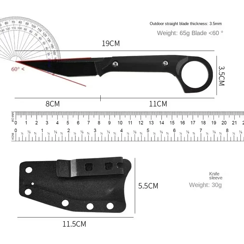 High hardness high-end outdoor knife, wilderness camping survival knife EDC, self-defense straight knife+K sheath, 440C steel