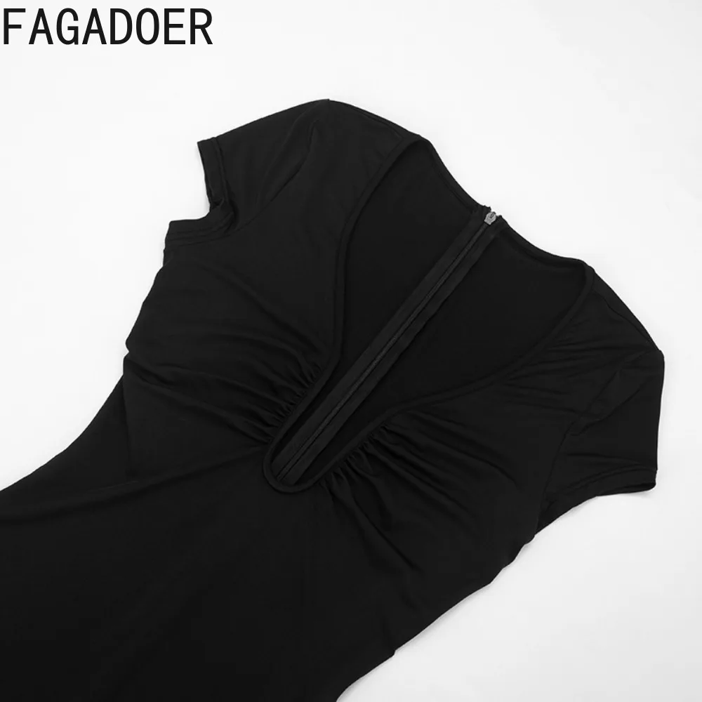FAGADOER Сексуальный облегающий комбинезон однотонного цвета для женщин, с U-образным вырезом, коротким рукавом, уличный стиль, новинка 2026 года