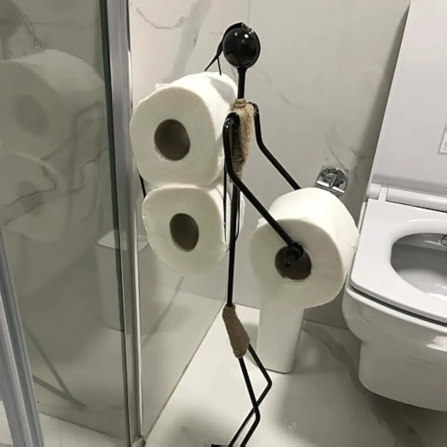 

Modern Metal Free-Standing Toilet Paper Holder with Whimsical Design, Space-Saving Storage Solution for Unique Bathroom Decor,