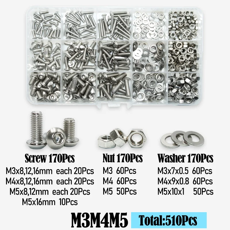 Innensechskant-Halbrundkopfschraube, Mutter, Unterlegscheibe, M2, M3, M4, M5, M6, Edelstahl, Inbus, vollständiger Maschinenbolzen für Motorradmöbel – Detail 6