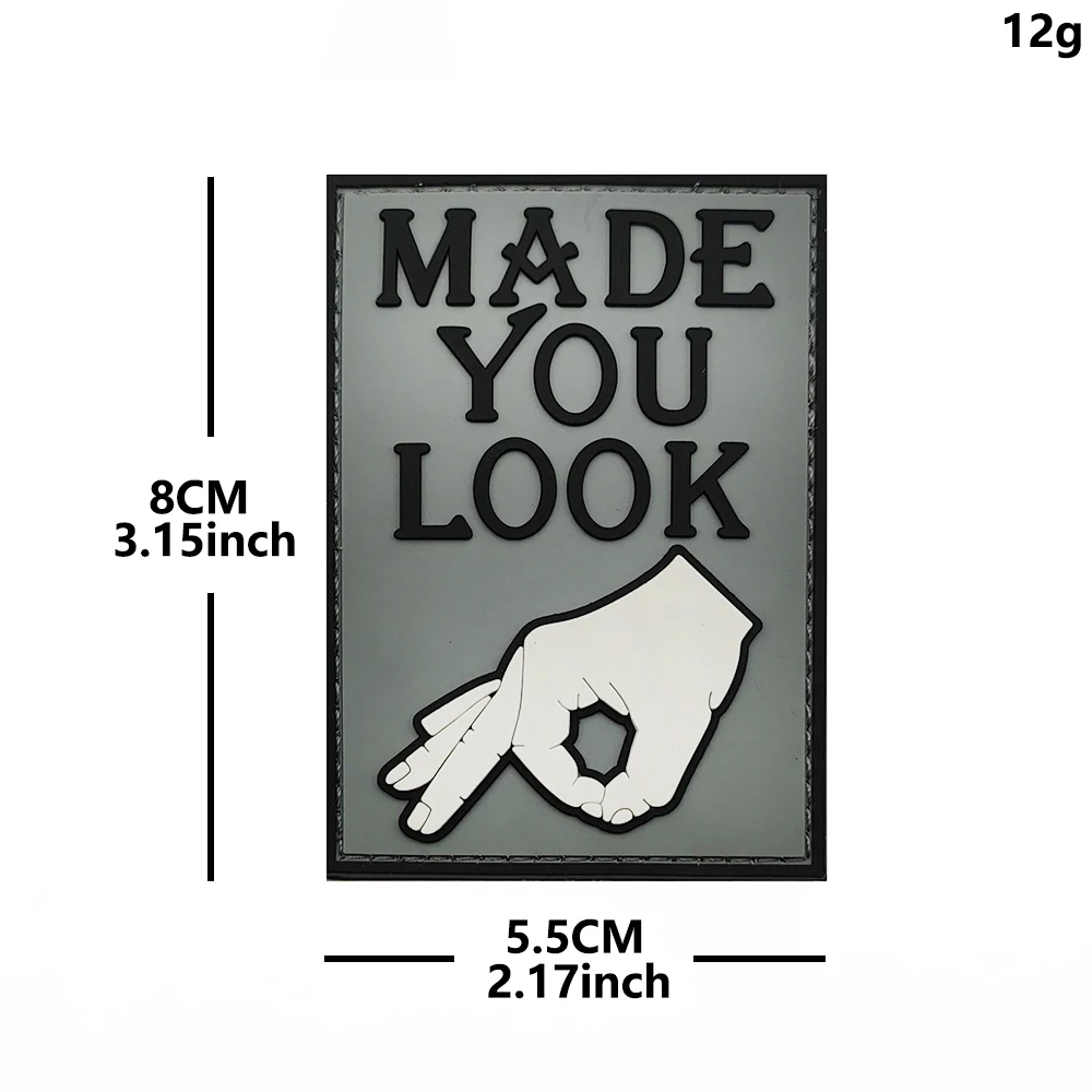 Made You Look Funny Hand Gesture PVC Patch Hook Backing Rubber Badge for Backpack Jacket Vest Clothing DIY Decorative Applique