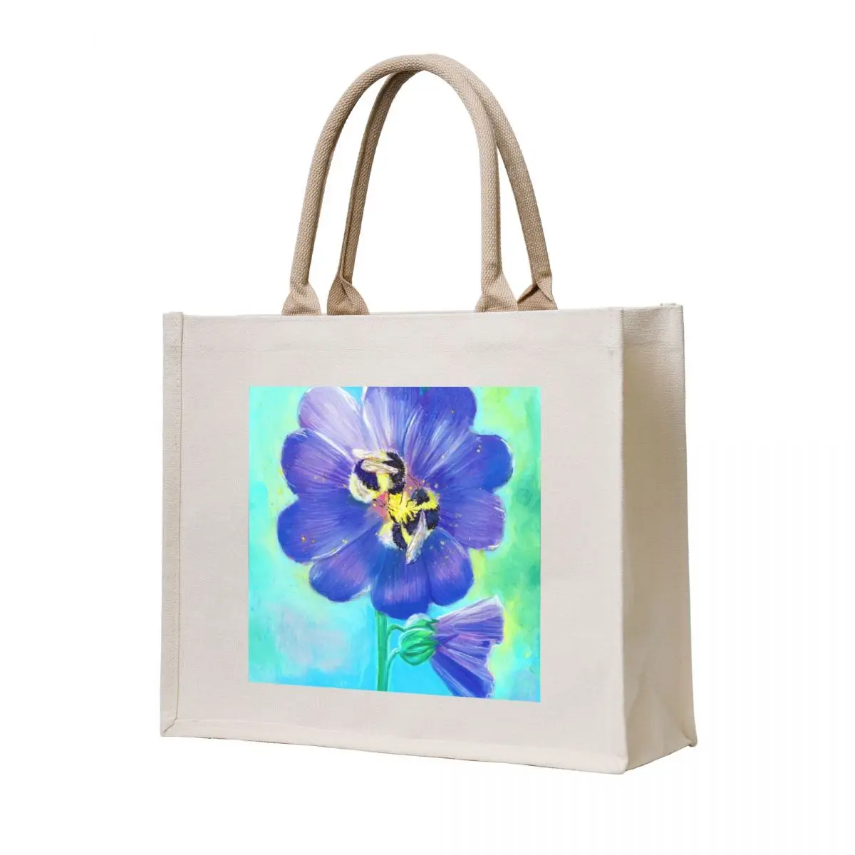 Painting by Laura Rispoli bees sleeping in a hollyhock flower holding each others feet Tote Bag large size bags female bag