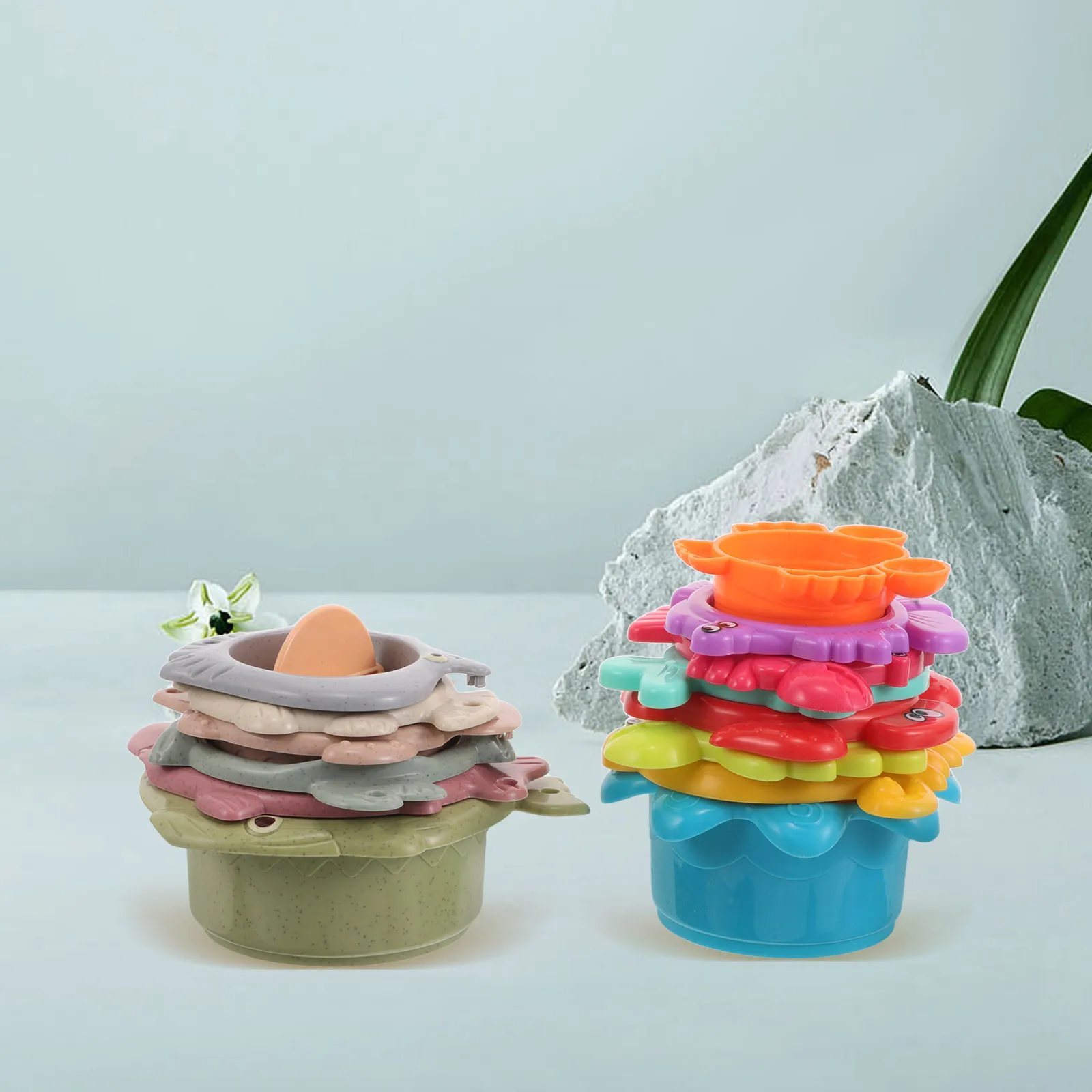 

2 комплекта детских штабелируемых чашек для раннего образования, для малышей, в форме рыб и животных, мелкая моторика, развитие мозга, интерактивный