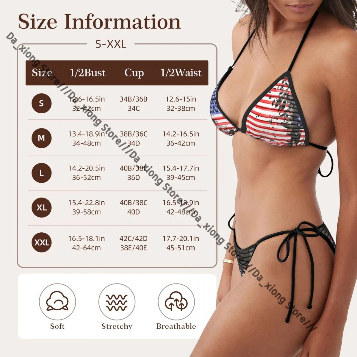여성 투피스 수영복 그런지 미국 국기 벽돌 벽 수영복 여성 비키니 세트 섹시한 비키니 로우 워시 수영복