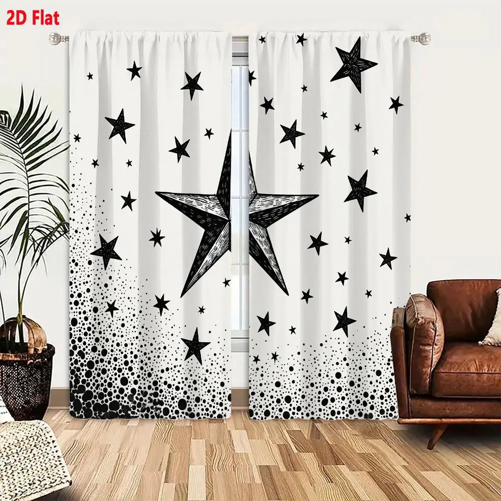 2Pcs Curtains Add 2D Flat Monochromatic Vintage Celestial Star With Nebula Background And Engraved Texture Window Drapes for Bed