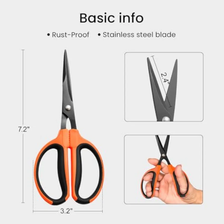 6 Packs Trimming Scissors Teflon Coated Non Stick Blades Pruning Shears Gardening Hand Pruning Snips with Straight Stainl Steel