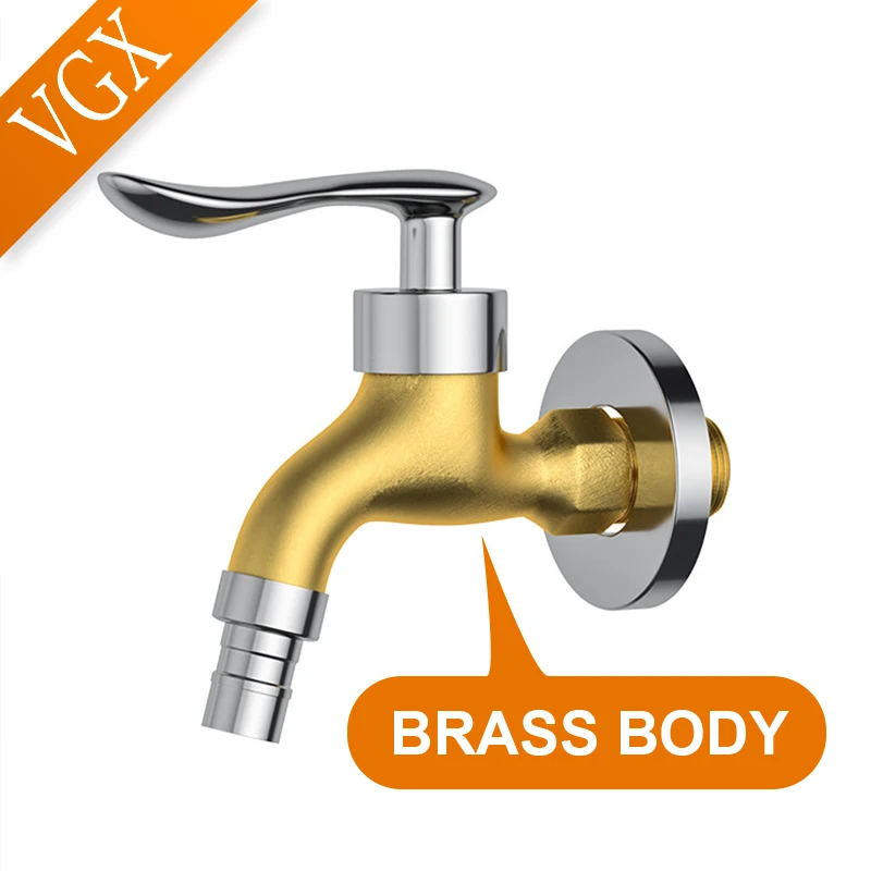 VGX Brass Washing Machine Faucet Single Cold Tap Outdoor Garden Faucet Wall Mount Wash Basin Bibcock Mop Taps Watering Fitting