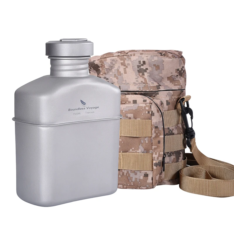 Boundless Voyage Titanium Military Canteen, Lightweight Outdoor Camping Drinkware Water Boiler Bottle, Big Capacity 1100ml