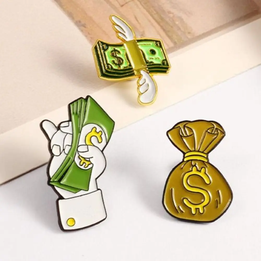 The Slave of Money Dollar Banknote Brooch USD Bag Cartoon Cartoon Metal Badge Creative Fashion Wing Dollar Lapel Pin Jacket