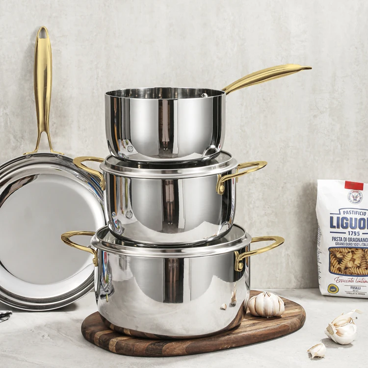 الأكثر مبيعا للتخصيص موقد عام المطبخ 7 قطعة ثلاثية تجهيزات المطابخ الفولاذ المقاوم للصدأ حساء صلصة أواني الطبخ مجموعات تجهيزات المطابخ #5