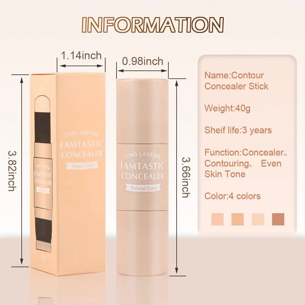 Full Coverage Concealer Stick Contour Neutral Makeup Smoother Moisturizing Concealer Double Head with Brush Highlighter Stick