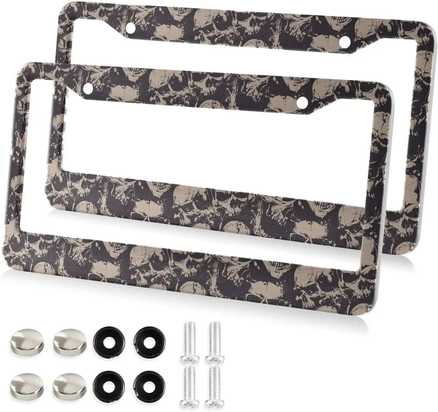 Skull Pattern Car License Plate Frame 2 Pack License Plate Holder with 2 Holes Car Tag Frame for Women Men US Vehicles